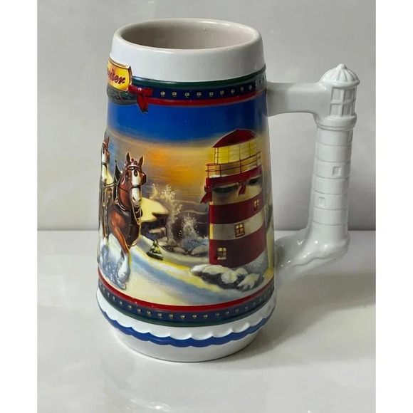 2002 Budweiser Clydesdales Holiday Traditional Guiding the Home Beer Mug Stein - Picture 1 of 9